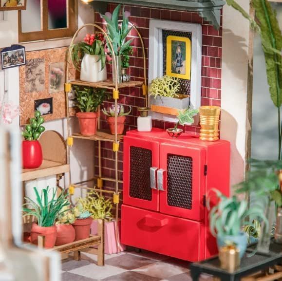 ROBOTIME Rolife DIY Miniature House Kit Emily's Flower Shop, Tiny House Kit For Adults To Build, Mini House Making Kit With Furniture, Halloween Christmas Decorations Gifts DG145