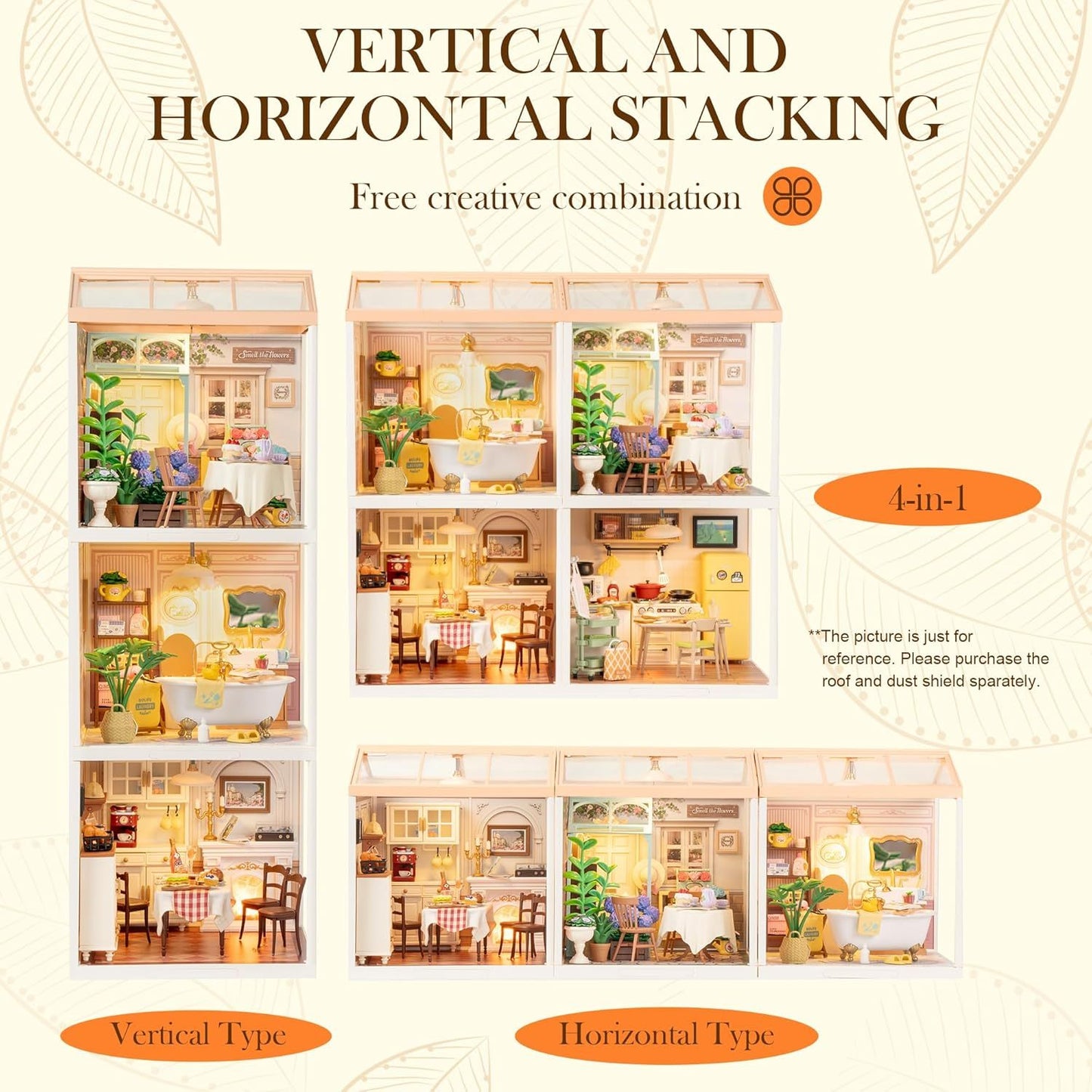 ROBOTIME DIY Miniature House Kit Dollhouse Model Building Craft Kit Birthday Creative Gifts For Adults Kids Girls Boys Warm Dining Room